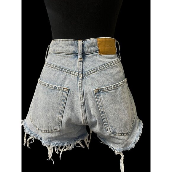 & DENIM Vintage High-Waisted Light Wash Denim Distressed Shorts, Raw Hem, BEACH - Picture 6 of 12